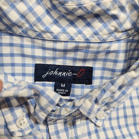 Johnnie-O Blue & White Checkered‎ Button-Down Shirt M 100% Egyptian Cotton - Picture 8 of 9